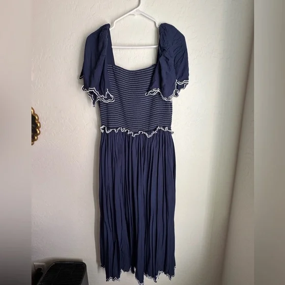 Jessa Kae Helen smocked blue dress with smocked bodice and scalloped sleeves l - Picture 2 of 5